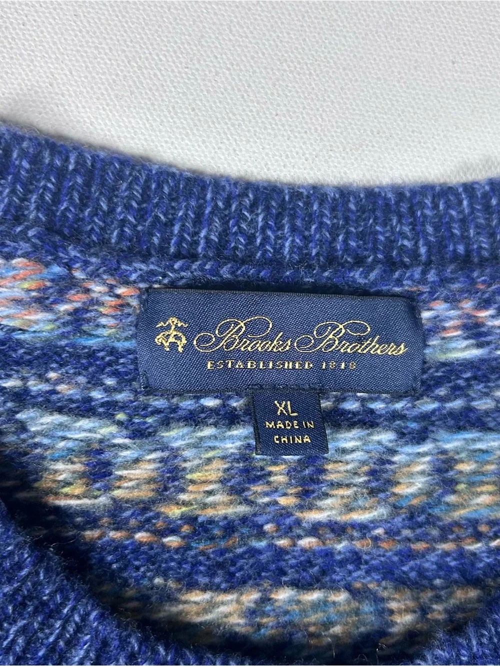 Brooks Brothers Mens XL Fair Isle Knit Crewneck Pullover Sweater 100% Wool